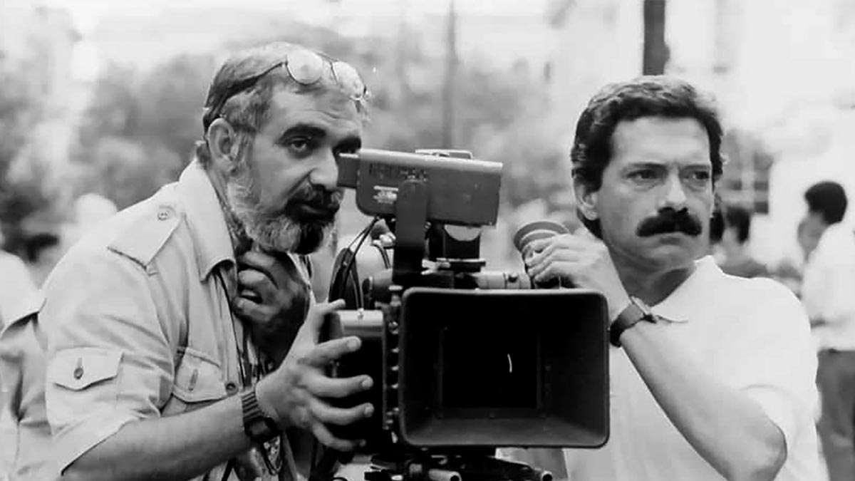 Juan Carlos Tabío y Julio Valdés (El Pavo) en el rodaje de Plaff o demasiado miedo a la vida.